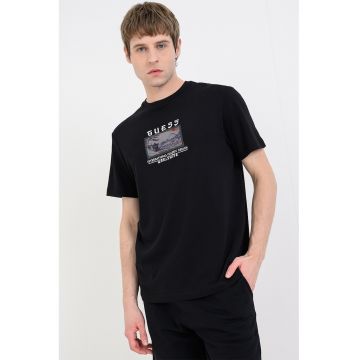 Tricou din amestec de modal cu decolteu la baza gatului - Negru