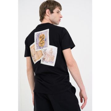 Tricou din bumbac cu imprimeu contrastant pe partea din spate - Negru