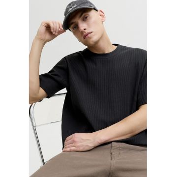 Tricou din bumbac organic cu decolteu la baza gatului - Negru -