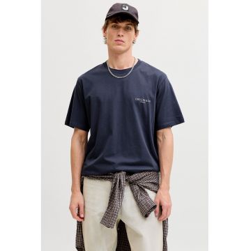 Tricou din bumbac organic cu imprimeu logo pe partea din spate - Bleumarin