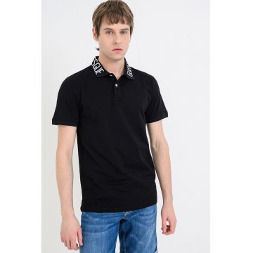 Tricou polo cu croiala slim-fit si guler cu logo - Negru