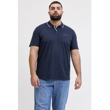 Tricou polo din material pique - Coral/Alb optic/Bleumarin