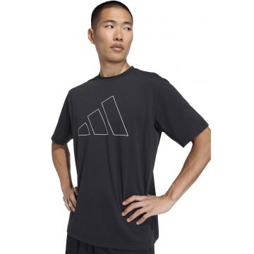 Tricou regular fit cu imprimeu logo - pentru fitness - Negru