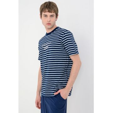 Tricou regular-fit din bumbac cu imprimeu pe piept - Albastru