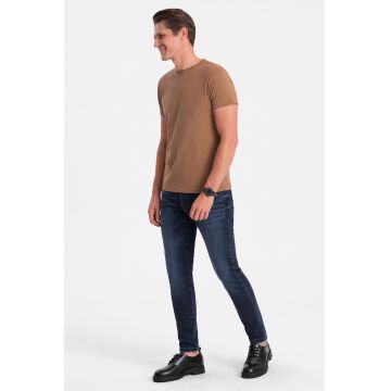 Tricou uni cu decolteu la baza gatului - Maro inchis