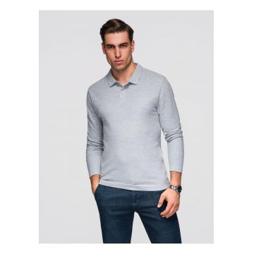 Bluza longsleeve cu guler polo  OM-POBL-0162 - Gri melange