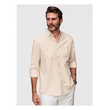 Camasa barbati bumbac-in Regular Fit Maneca Lunga cu Buzunare - Crem