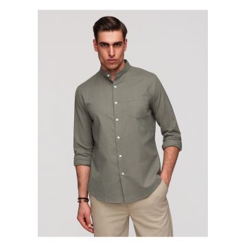 Camasa barbati in si bumbac Regular Fit cu guler tunica - Kaki