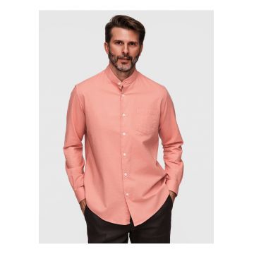 Camasa barbati in si bumbac Regular Fit cu guler tunica - Roz