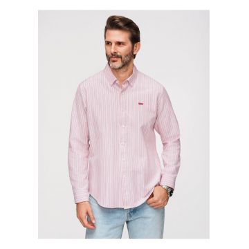 Camasa barbati - regular fit - bumbac 100% - cu guler button-down si model in dungi - Roz
