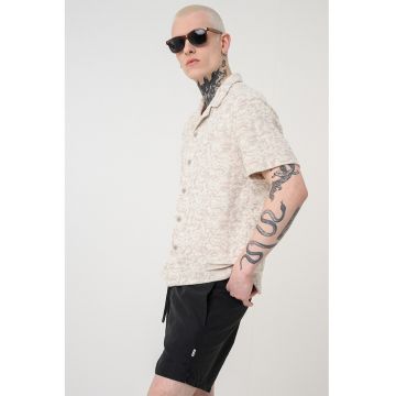 Camasa din material terry cu maneci scurte - Bej