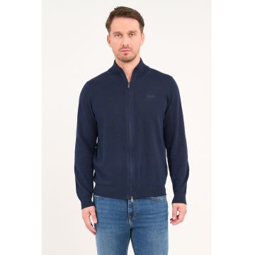 Crdigan cu model uni si fermoar - Albastru inchis