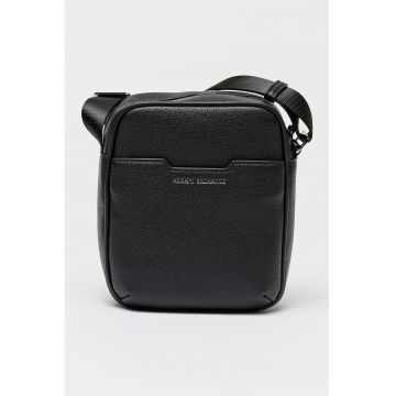 Geanta crossbody cu aplicatie logo metalica - Negru