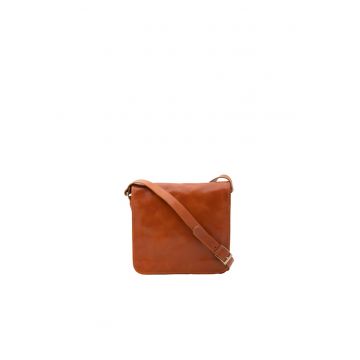 Geanta crossbody de piele cu clapa 210289 - Maro cognac