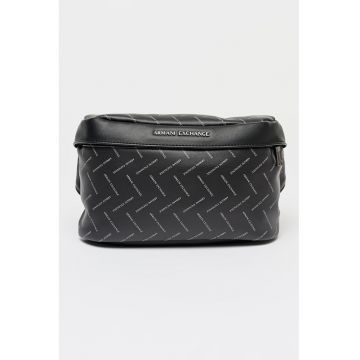 Geanta crossbody de piele ecologica cu model logo - Negru/Gri deschis/Gri inchis