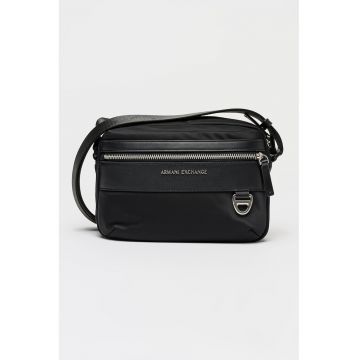 Geanta crossbodycu buzunar frontal cu fermoar - Negru