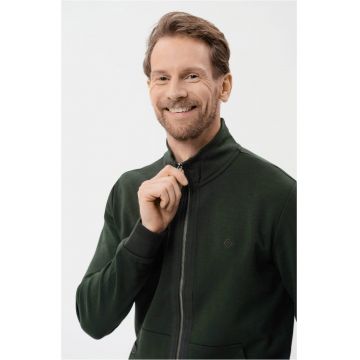 Hanorac cu fermoar din bumbac  B-Vini pentru barbati - verde melange - Verde melange