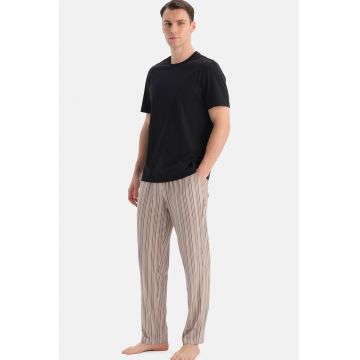 Pantaloni de pijama din bumbac si modal - Gri/Bej