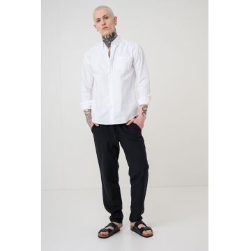 Pantaloni din amestec de in cu croiala conica si snur de ajustare in talie - Negru