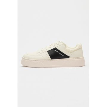 Pantofi sport din piele ecologica cu insertii din material textil - Alb murdar/Negru antracit