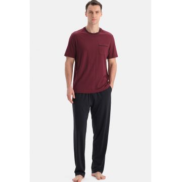 Pijama din bumbac si modal - Visiniu/Negru