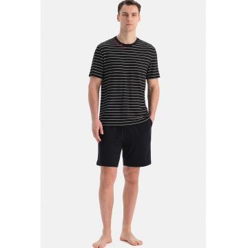 Pijama scurta cu model in dungi - Alb/Negru