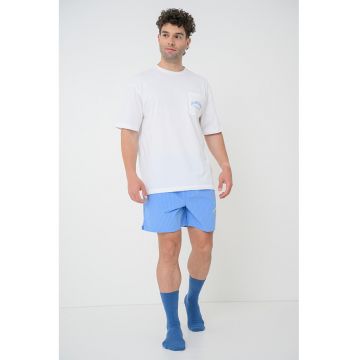 Pijama scurta de bumbac - Alb/Albastru pastel