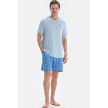 Pijama scurta din amestec de modal cu buzunare - Albastru