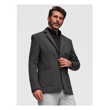 Sacou barbatesc M165 V-1 - croiala slim fit - material structurat - Gri inchis