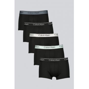 Set de boxeri cu logo si talie joasa - 5 perechi - Negru