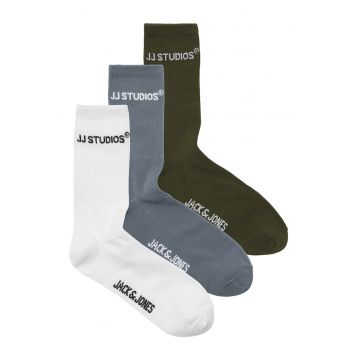 Set de sosete lungi - 3 perechi - Alb/Gri/Verde inchis