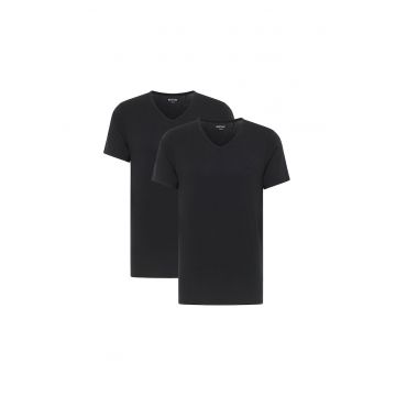 Set de tricouri cu decolteu in V - 2 piese - Negru