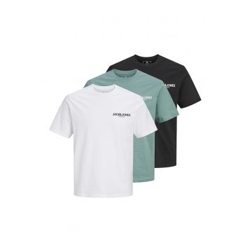 Set de tricouri din bumbac organic cu imprimeu logo - 3 piese - Alb/Negru/Verde menta