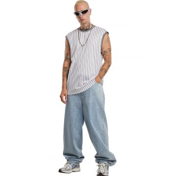 Top cu decolteu la baza gatului si dungi - Negru/Alb optic