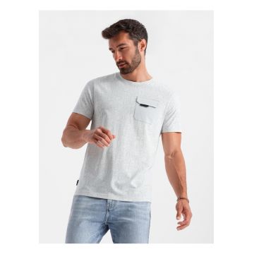 Tricou barbati cu imprimeu grafic - buzunar practic - bumbac single jersey - Alb murdar