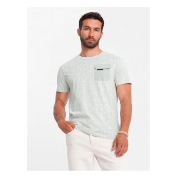 Tricou barbati cu imprimeu grafic - buzunar practic - bumbac single jersey - Verde deschis