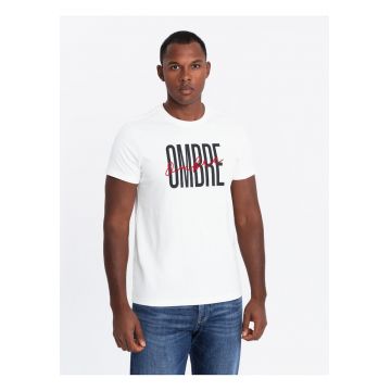 Tricou barbati cu imprimeu logo bumbac regular fit - Alb
