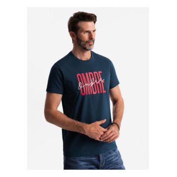Tricou barbati cu imprimeu logo bumbac regular fit - Bleumarin
