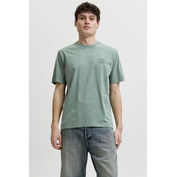 Tricou cu decolteu la baza gatului si detaliu logo - Verde aquamarin