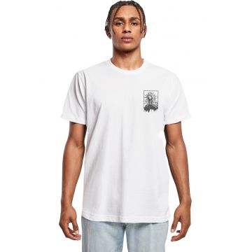 Tricou cu decolteu la baza gatului si imprimeu - Alb