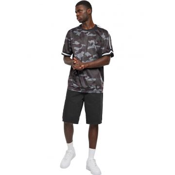 Tricou cu decolteu la baza gatului si imprimeu camuflaj - Gri deschis/Gri inchis