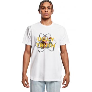 Tricou cu decolteu la baza gatului si imprimeu grafic - Alb/Galben