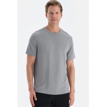 Tricou din amestec de modal cu decolteu la baza gatului - Gri cenusiu