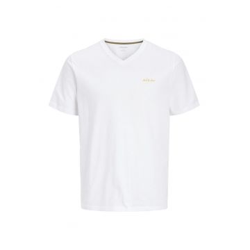 Tricou din bumbac cu decolteu in V - Alb optic