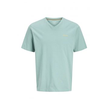 Tricou din bumbac cu decolteu in V - Verde menta