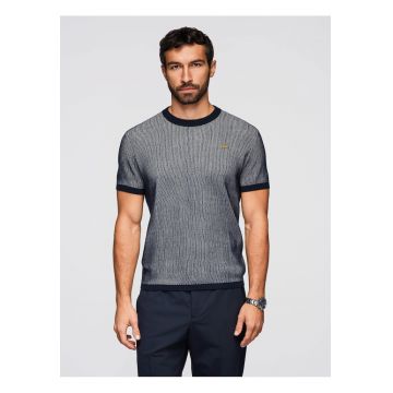 Tricou din bumbac cu tricotaj texturat  OM-TSCT-0265 - Albastru inchis