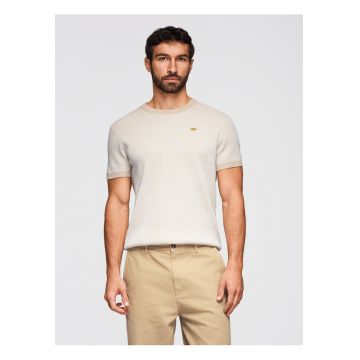 Tricou din bumbac cu tricotaj texturat  OM-TSCT-0265 - Bej