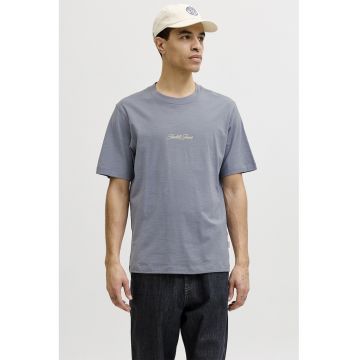 Tricou din bumbac organic cu imprimeu pe partea din spate - Albastru prafuit