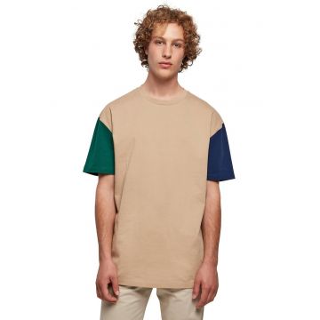 Tricou din bumbac organic cu maneci contrastante - Bej