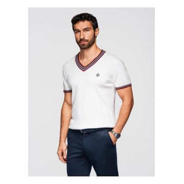 Tricou din viscoza cu decolteu in V  OM-TSCT-0266 - Alb